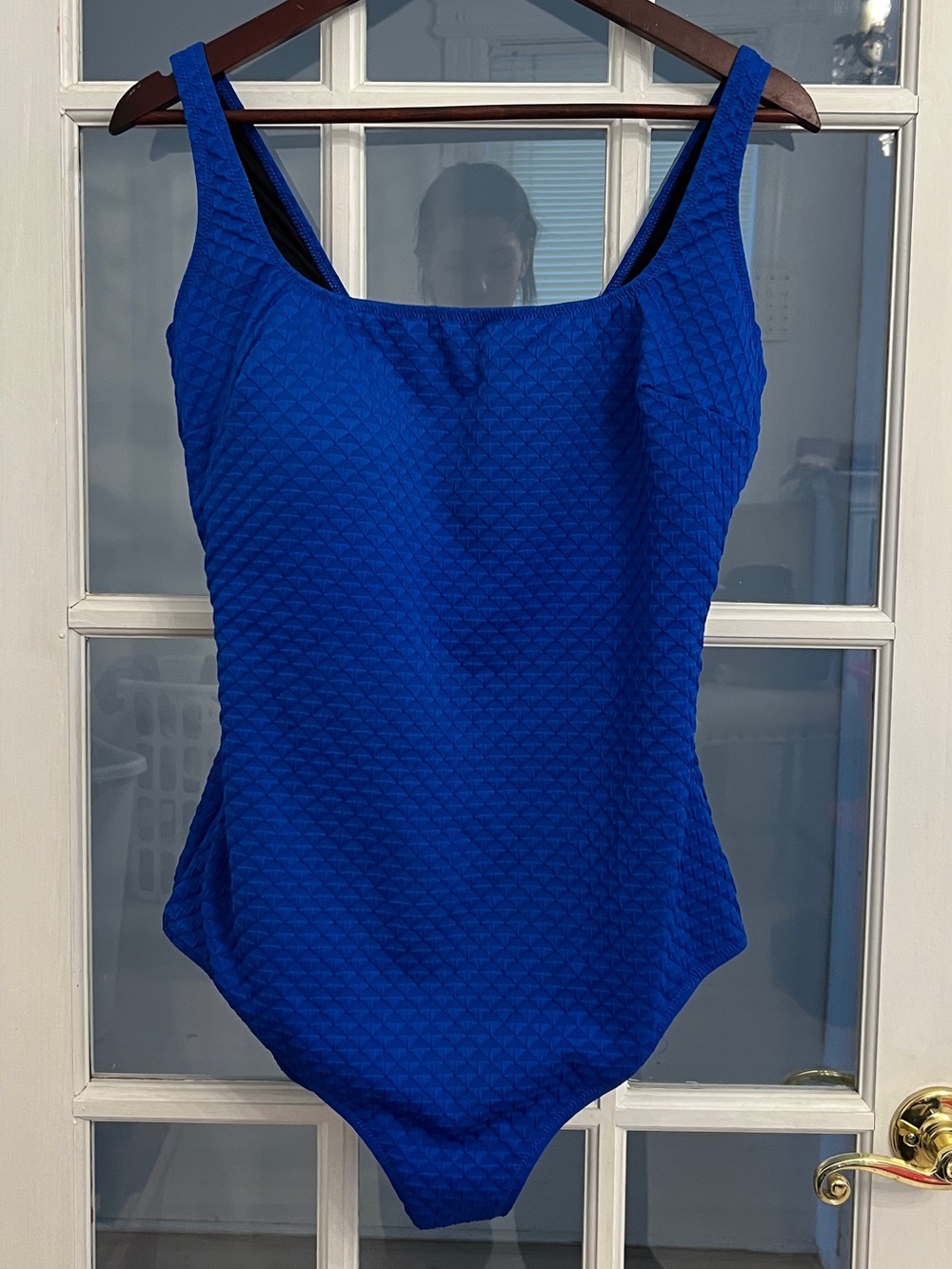 GOTTEX Women’s Royal Blue Textured Square Neck One Piece Swimsuit Size 18